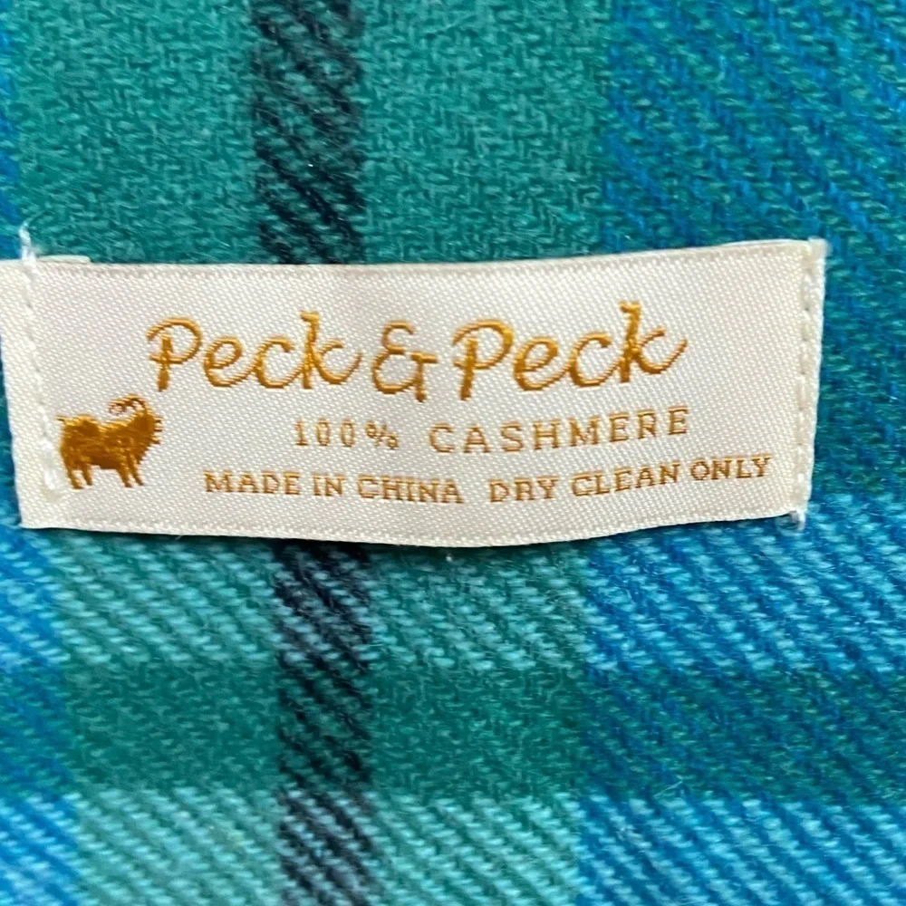 Peck & Peck 100% Cashmere Fringe Blue Scarf 65X10